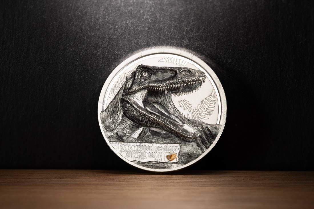 Moneda de Plata 1 oz Reliquias Jurásicas – Carcharodontosaurus Islas Cook 2026 4