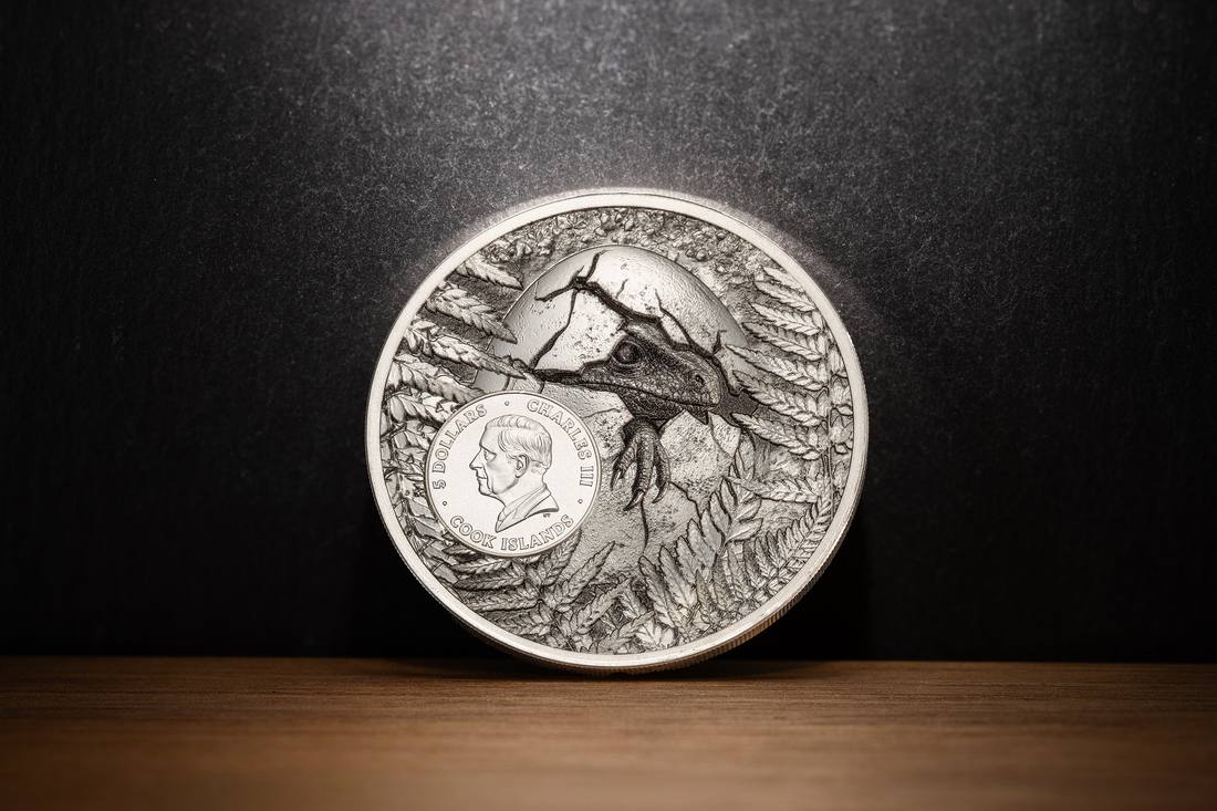 Moneda de Plata 1 oz Reliquias Jurásicas – Carcharodontosaurus Islas Cook 2026 5