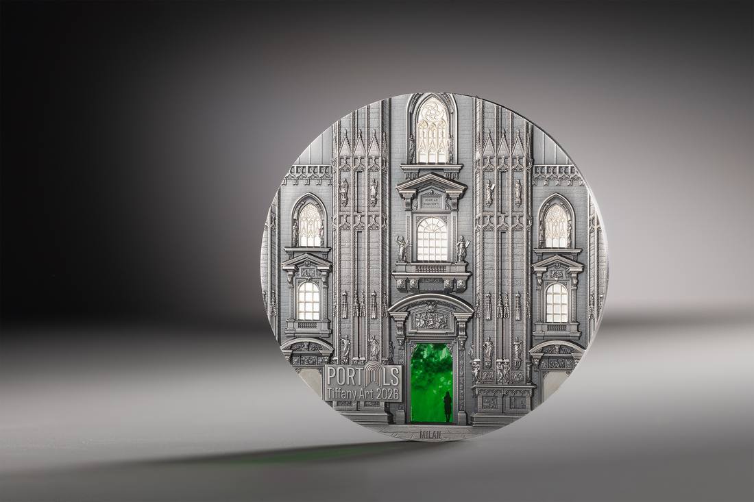 Moneda de Plata 3 oz Tiffany Art Portals – Milán & Praga Islas Cook 2026 5